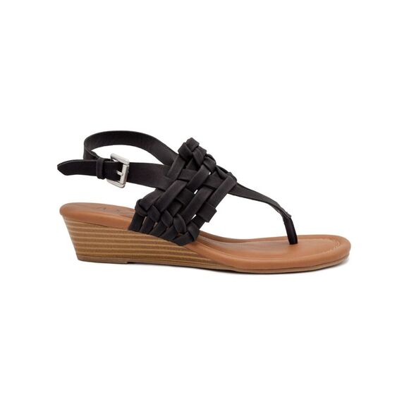 SUGAR Womens Black Woven Demi Wedge Simone Open Toe Wedge Thong Sandals 11 M - Picture 3 of 4